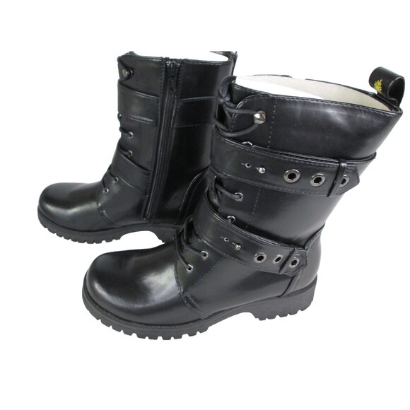 Volatile Pocket Black Moto Tall Ankle Bootie 7.5 Ties Straps Chunky Sole Zip 619 - Picture 1 of 9